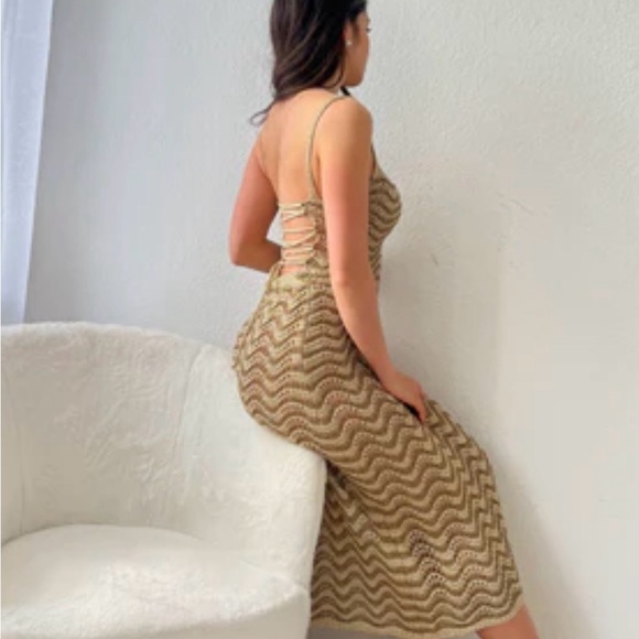 New Crochet Gold Midi Dress size XS - Picture 7 of 11